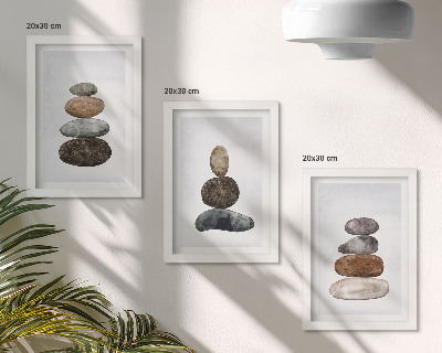Keretezett triptichon Kövek halmai minimalista bohém festmény