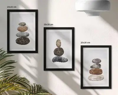 Kövek halmai minimalista bohém triptichon keretezett festmény