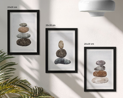 Keretezett triptichon Kövek halmai minimalista bohém festmény