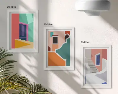 Keretezett triptichon modern stílusú épületek színes illusztrációival