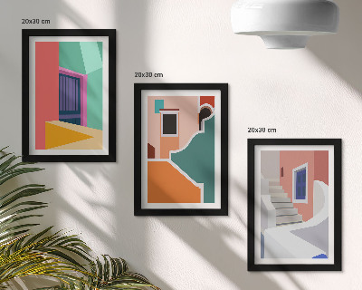 Keretezett triptichon Modern stílusú épületek színes illusztrációi