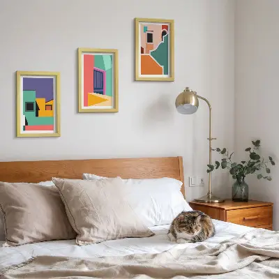 Modern keretezett képszett színes városi illusztrációkkal