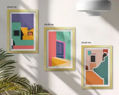 Modern keretezett képszett színes városi illusztrációkkal