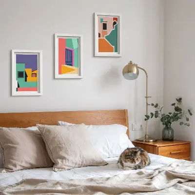 Modern keretezett képszett színes városi illusztrációkkal