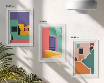 Modern keretezett képszett színes városi illusztrációkkal