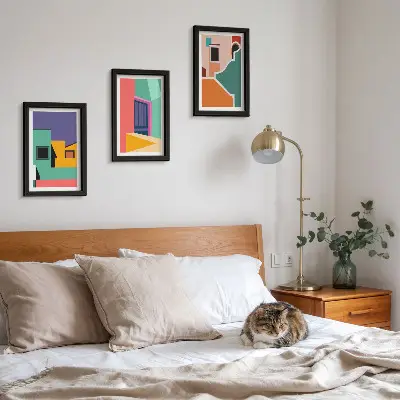 Modern keretezett képszett színes városi illusztrációkkal