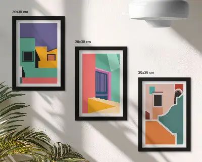 Modern keretezett képszett színes városi illusztrációkkal