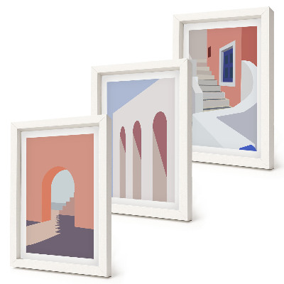 Keretezett triptichon Városi építészet illusztrációi minimalista stílusban