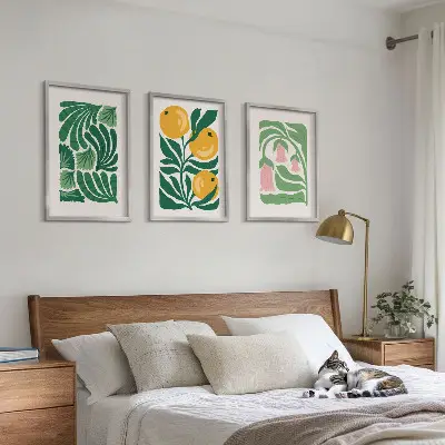 Minimalista növényi mintás keretezett képszett hálószobába