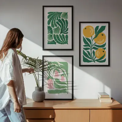 Minimalista növényi mintás keretezett képszett hálószobába