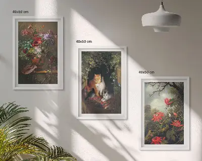 Keretezett kép szett hálószobába vintage virágok és macskák mintával
