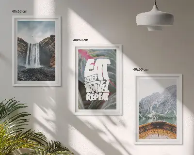 Fali dekoráció képszett vízesés, hegyek és csónak motívummal