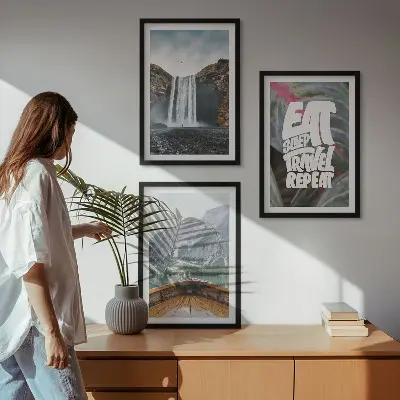 Fali dekoráció képszett vízesés, hegyek és csónak motívummal