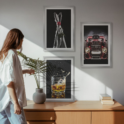 Keretezett kép szett hálószobába Női lábak rózsa autó whisky