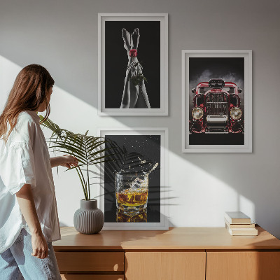 Keretezett kép szett hálószobába Női lábak rózsa autó whisky