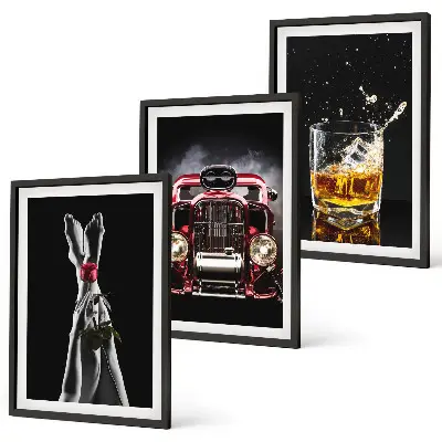 Keretezett képszett hálószobába női lábak, rózsa, autó és whisky mintával