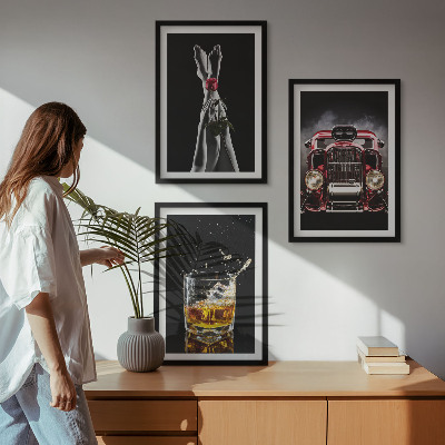 Keretezett kép szett hálószobába Női lábak rózsa autó whisky
