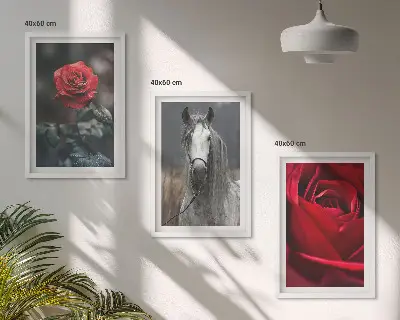 Fali dekorációs képszett vörös rózsák és szürke lovak