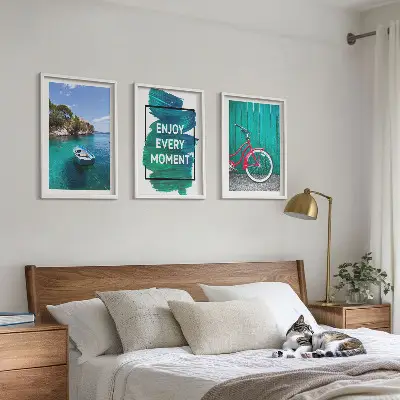 Keretezett képszett hálószobába tengeri hajós és kerékpáros inspirációval