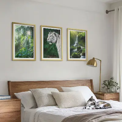 Dzsungel tigris vízesés mintás falikép keretezett szett hálószobába