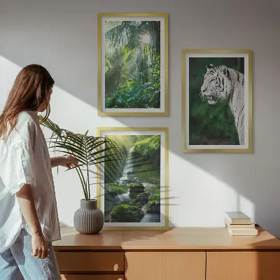 Dzsungel tigris vízesés mintás falikép keretezett szett hálószobába