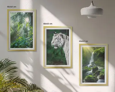 Dzsungel tigris vízesés mintás falikép keretezett szett hálószobába