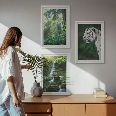Dzsungel tigris vízesés mintás falikép keretezett szett hálószobába