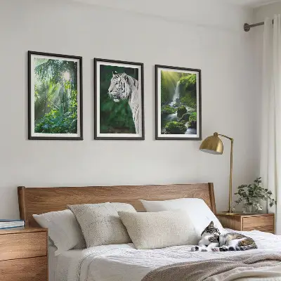Dzsungel tigris vízesés mintás falikép keretezett szett hálószobába