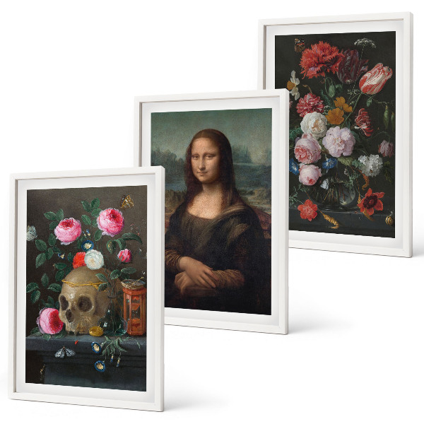 Fali dekoráció kép készlet Virágok koponya portré Mona Lisa