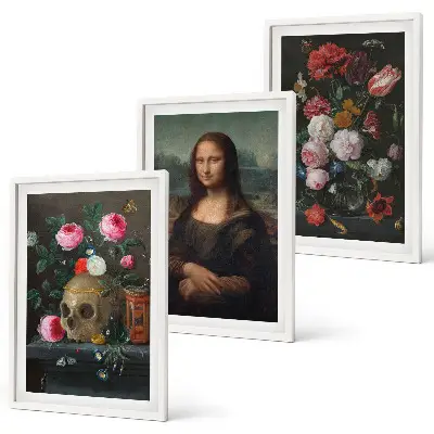 Fali dekorációs képszett virágokkal díszített Mona Lisa koponyaportré