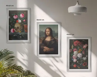 Fali dekorációs képszett virágokkal díszített Mona Lisa koponyaportré