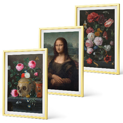 Fali dekoráció kép készlet Virágok koponya portré Mona Lisa