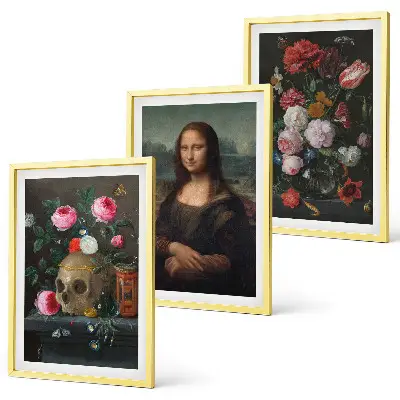 Fali dekorációs képszett virágokkal díszített Mona Lisa koponyaportré
