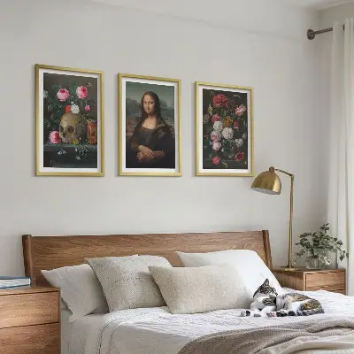 Fali dekorációs képszett virágokkal díszített Mona Lisa koponyaportré