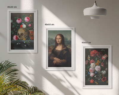 Fali dekoráció kép készlet Virágok koponya portré Mona Lisa