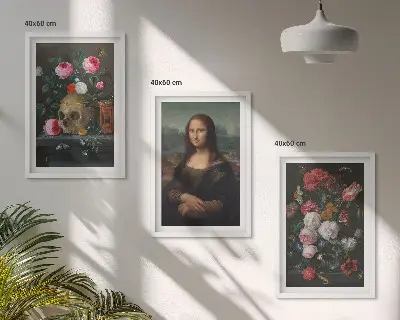 Fali dekorációs képszett virágokkal díszített Mona Lisa koponyaportré