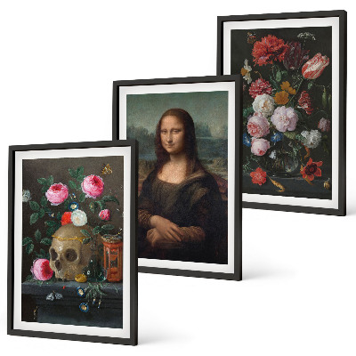 Fali dekoráció kép készlet Virágok koponya portré Mona Lisa