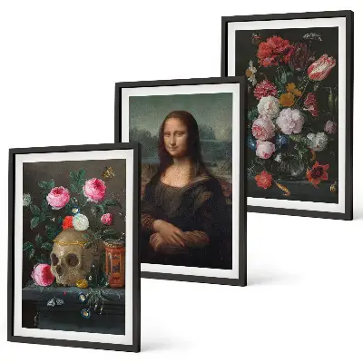 Fali dekorációs képszett virágokkal díszített Mona Lisa koponyaportré