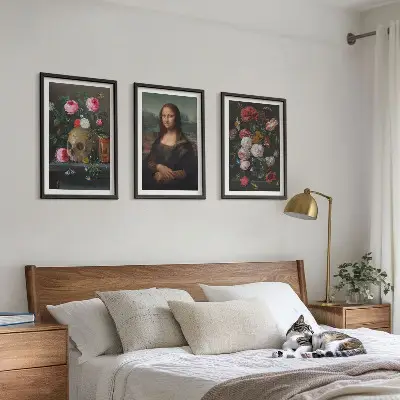 Fali dekorációs képszett virágokkal díszített Mona Lisa koponyaportré