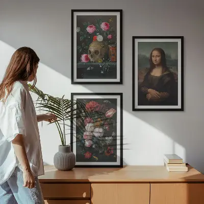 Fali dekorációs képszett virágokkal díszített Mona Lisa koponyaportré