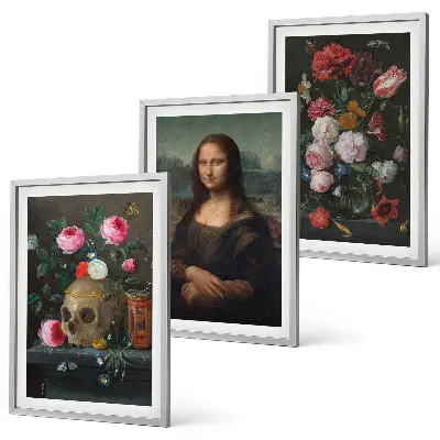 Fali dekorációs képszett virágokkal díszített Mona Lisa koponyaportré