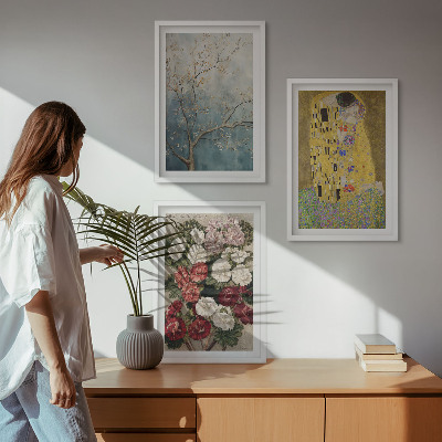 Keretezett kép szett hálószobába A fa virágai Klimt festmény