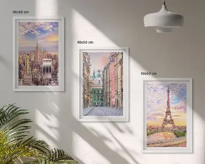 Fali dekorációs képszett New York és Párizs alkonyat mintával