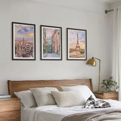 Fali dekorációs képszett New York és Párizs alkonyat mintával