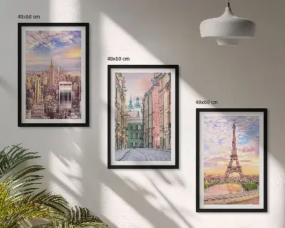Fali dekorációs képszett New York és Párizs alkonyat mintával