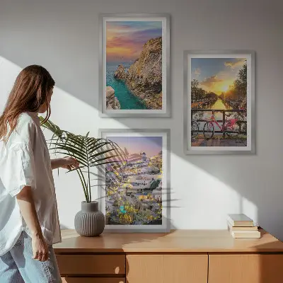 Tengerparti naplemente kép szett keretezett változat hálószobába