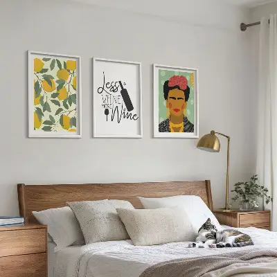 Frida portré citromos mintával keretezett képszett hálószobába