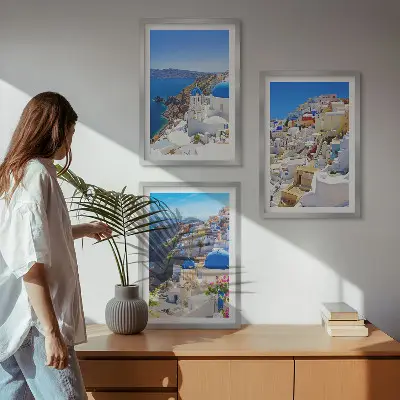 Fali dekorációs képszett Oia Santorini tájépítészeti motívummal