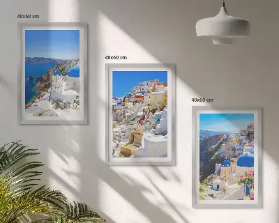Fali dekorációs képszett Oia Santorini tájépítészeti motívummal