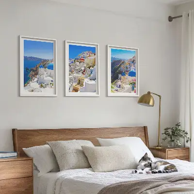 Fali dekorációs képszett Oia Santorini tájépítészeti motívummal
